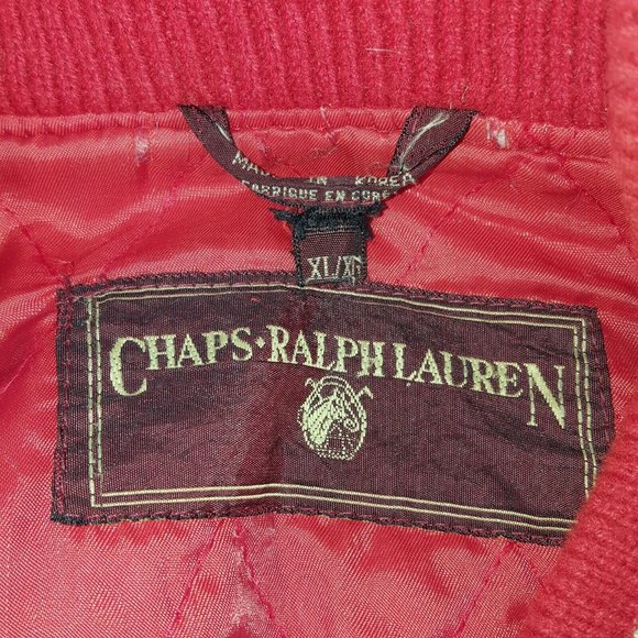 Ralph Lauren Chaps Vintage Jacket Red Wool Button Up Varsity School Mens XL - Picture 3 of 4
